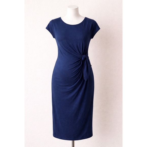 Motherhood Maternity Dresses & Skirts - Motherhood Maternity Navy Blue Side Tie Knot Maxi Dress XL Short Sleeve Slit